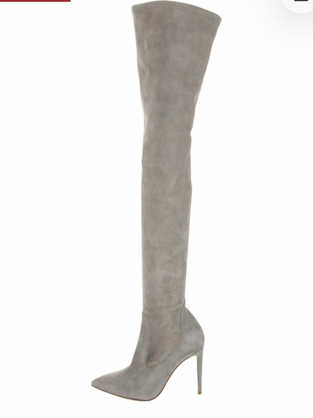 Ralph Lauren Gray Suede Over-the-Knee Pointed-Toe Stiletto Boots